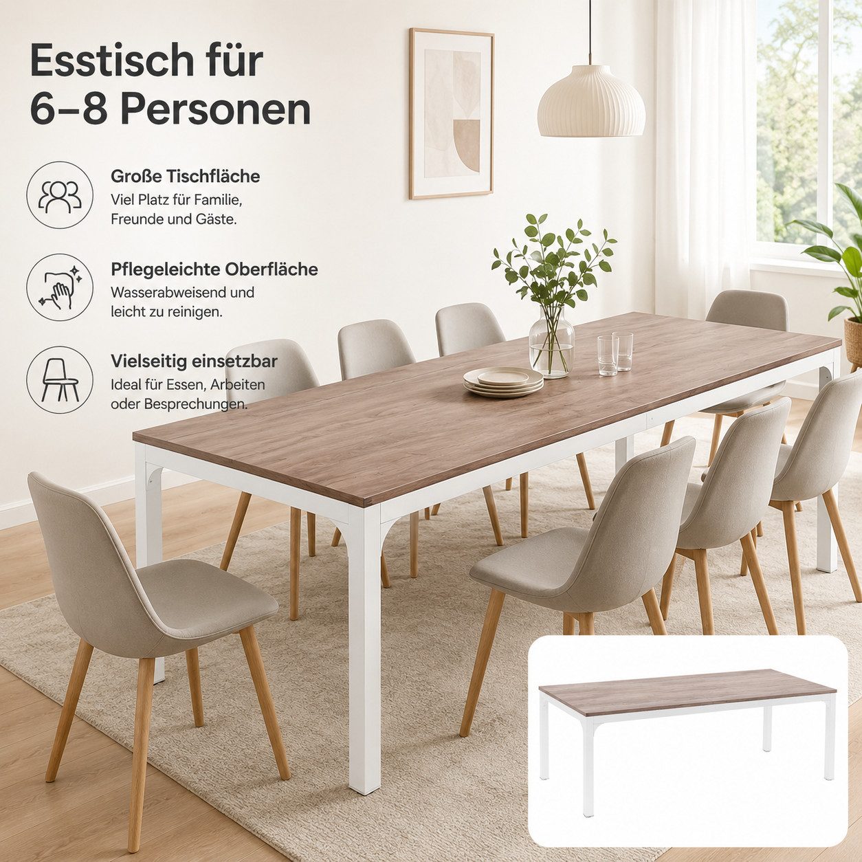 Celya Computertisch 200x70x75cm, doppelter PC-Bürotisch, Braun/Weiß