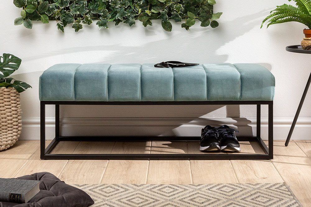 riess-ambiente Sitzbank PETIT BEAUTÉ 110cm salbei mint / schwarz · Flurbank mit Samt-Bezug (Einzelartikel, 1-St), Wohnzimmer · Metall · Schlafzimmer · Sitzkomfort · Modern Design