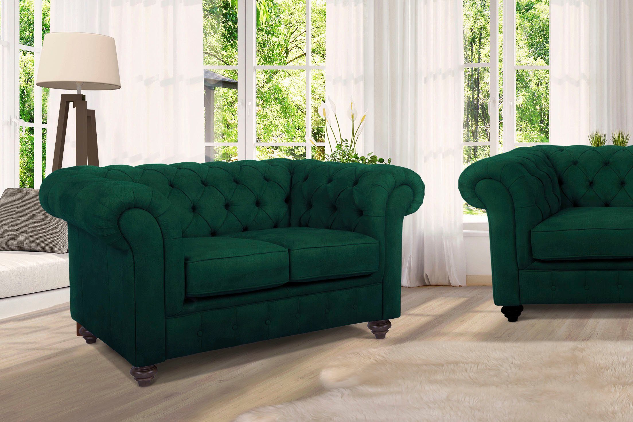 Home affaire Chesterfield-Sofa Duc 2-Sitzer, hochwertige Knopfheftung im Rücken, Samtoptik mit changierender Optik