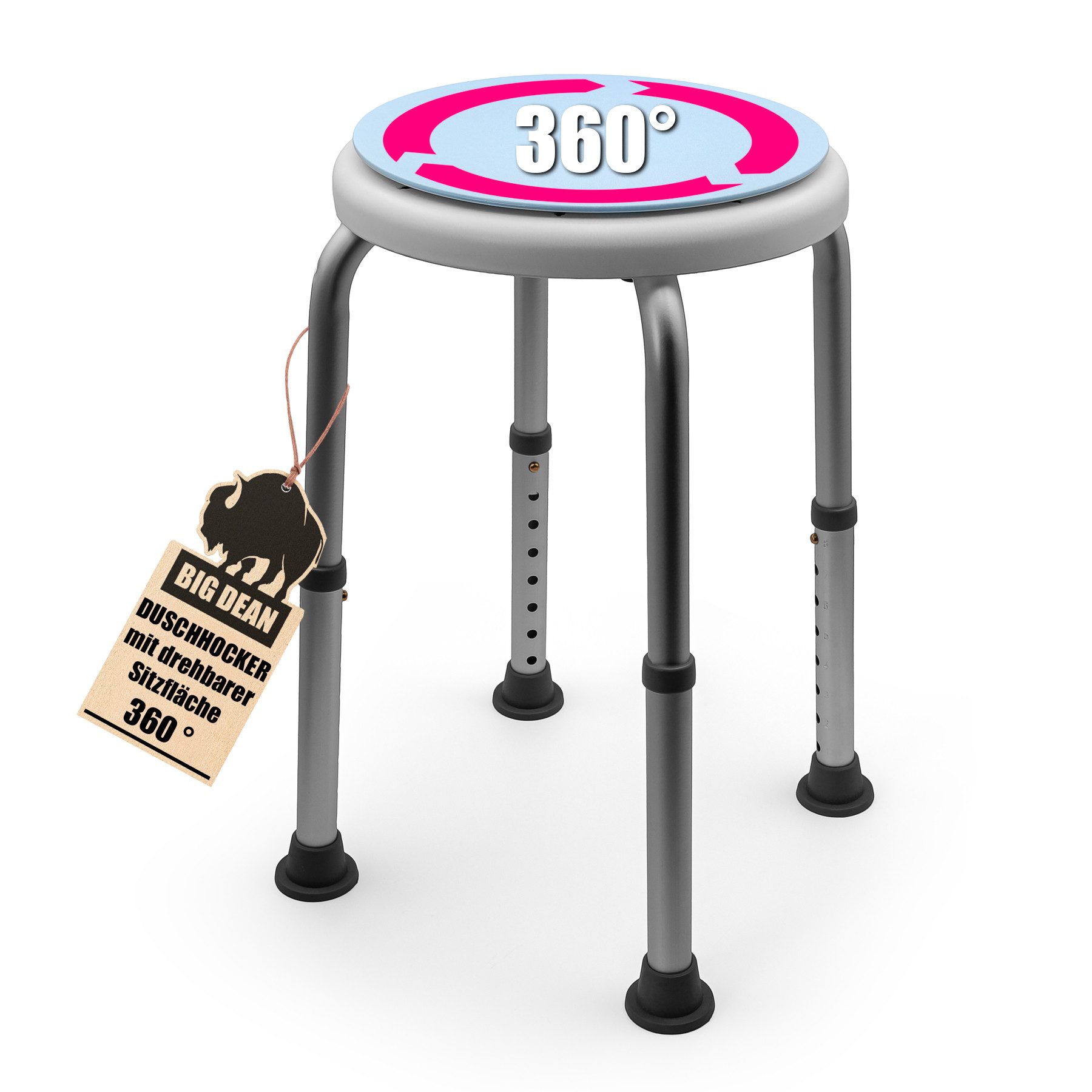 BigDean Dusch- und Badhocker 360° drehbarer belastbarer Duschstuhl bis 136 kg höhenverstellbar, belastbar bis 136 kg, 360° drehteller