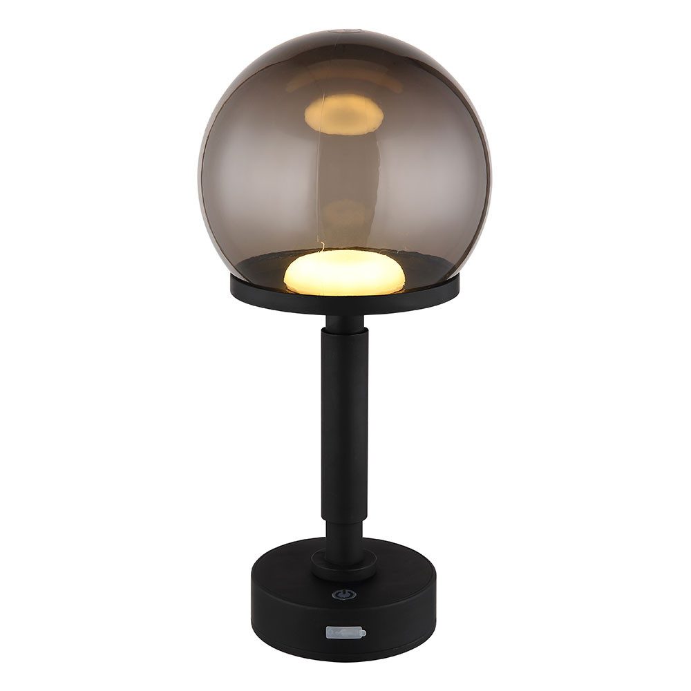 GLOBO LIGHTING LED Tischleuchte, LED-Leuchtmittel fest verbaut, Warmweiß, Akku Tischleuchte Touchdimmer rauch schwarz Nachttischlampe USB Pilz