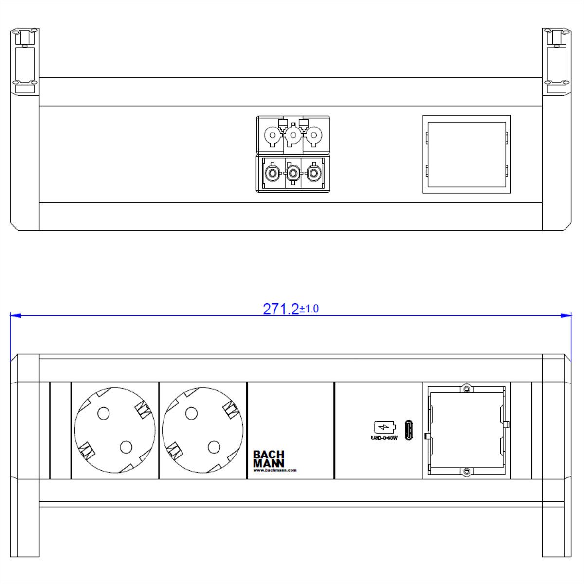 Bachmann DESK 2xSchutzkontakt USB C Steckdosenleiste, USB Charger 30W 1xABD GST18, 902.0815