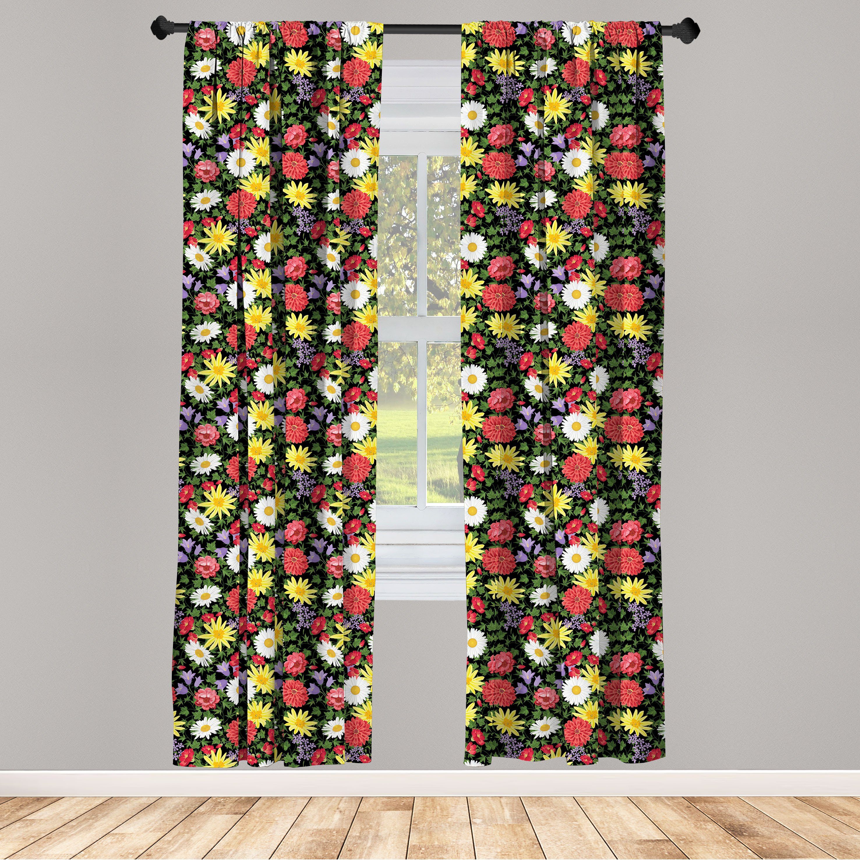Gardine Vorhang für Wohnzimmer Schlafzimmer Dekor, Abakuhaus, Microfaser, Blume Buntes Frühlings-Blumen-Hochblatt