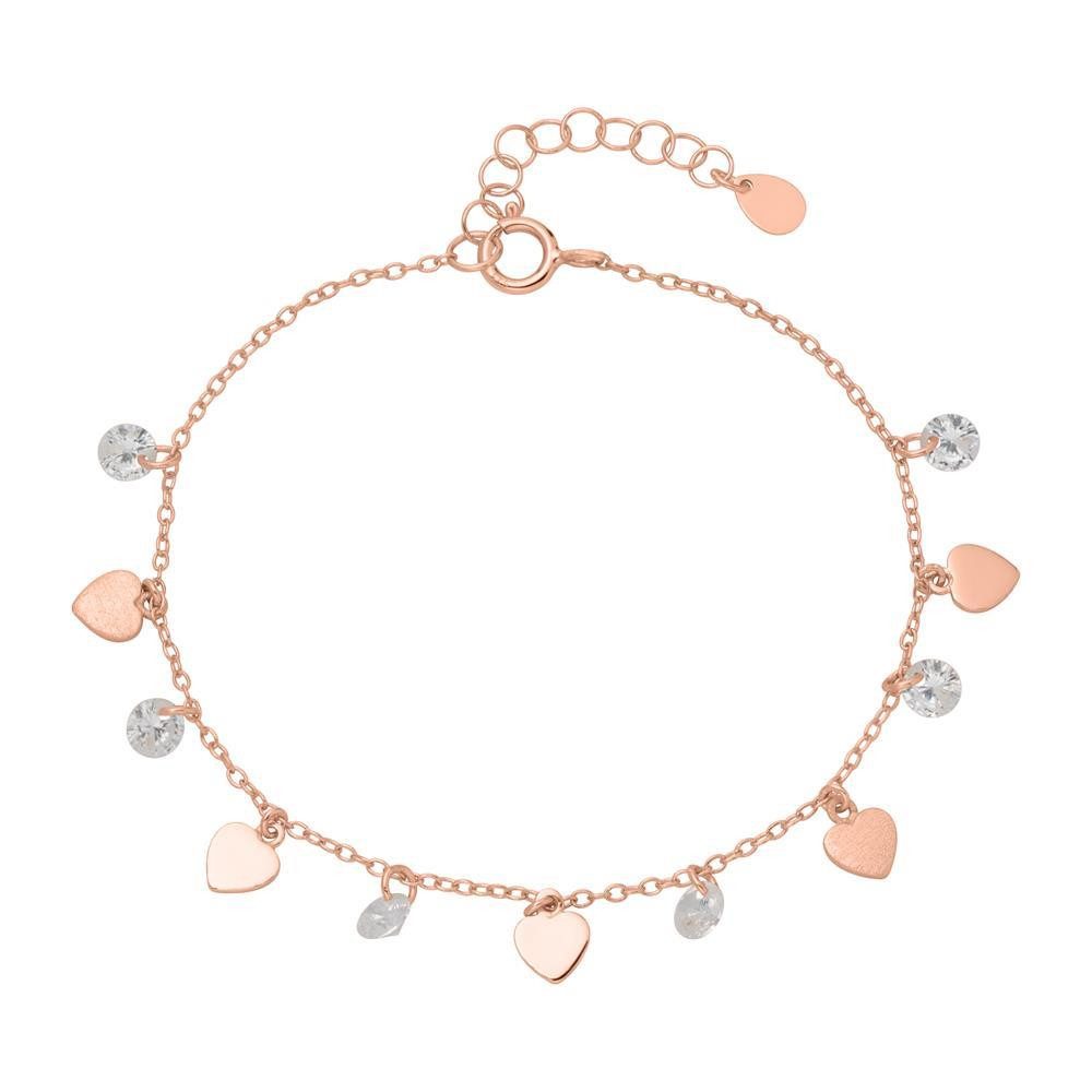 Unique Silberarmband mit Herzanhängern und Zirkonia in Roségold SB0380