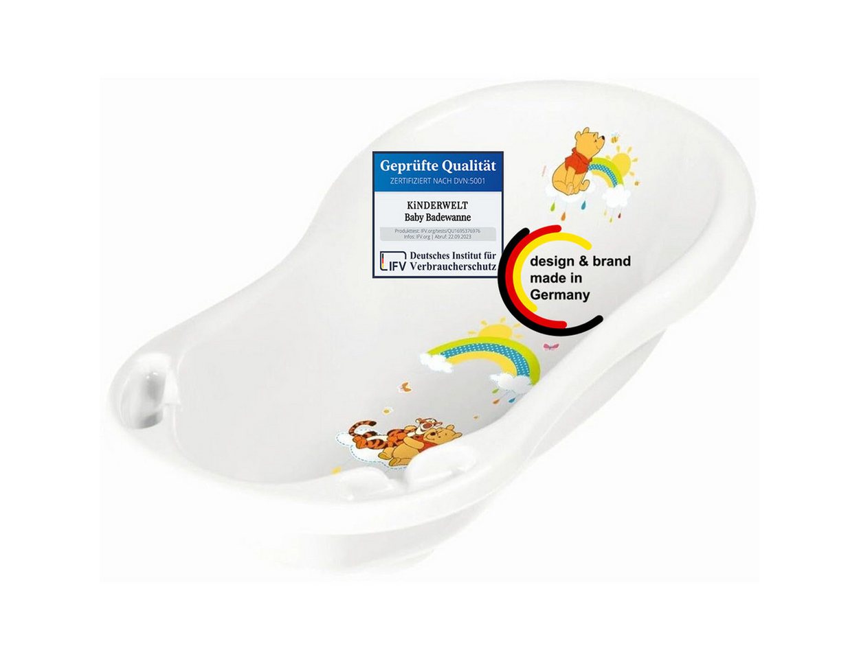 KiNDERWELT Babybadewanne Baby Badewanne 84 cm Disney Winnie Puuh weiß Babywanne
