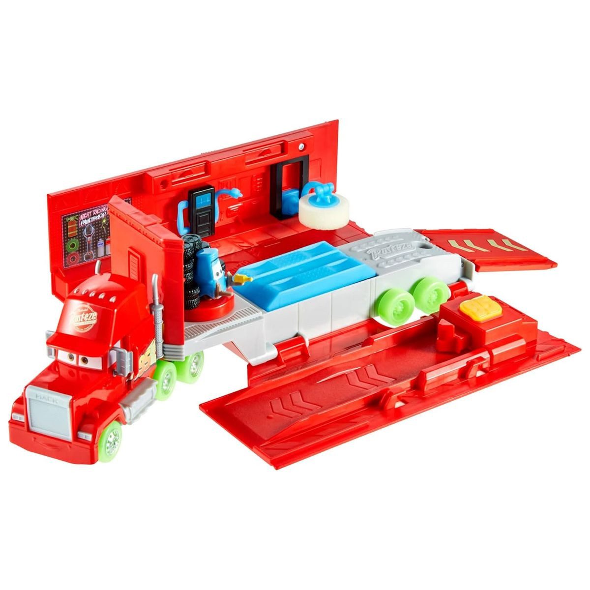 Mattel® Spielzeug-LKW MattelHPX76-DisneyPixarCars-2-in-1Set,Spielzeugtruck&TuningStation,Glo