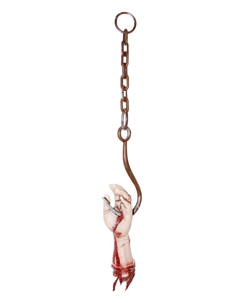 Horror-Shop Dekoobjekt Abgetrennte Zombie Hand am Haken als Gruseldeko fü