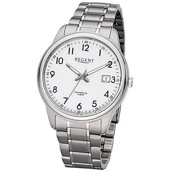 Regent Quarzuhr Regent Herren Uhr BA-323 Metall Quarz (Armbanduhr) Herren Armbanduhr rund Metallarmband silber
