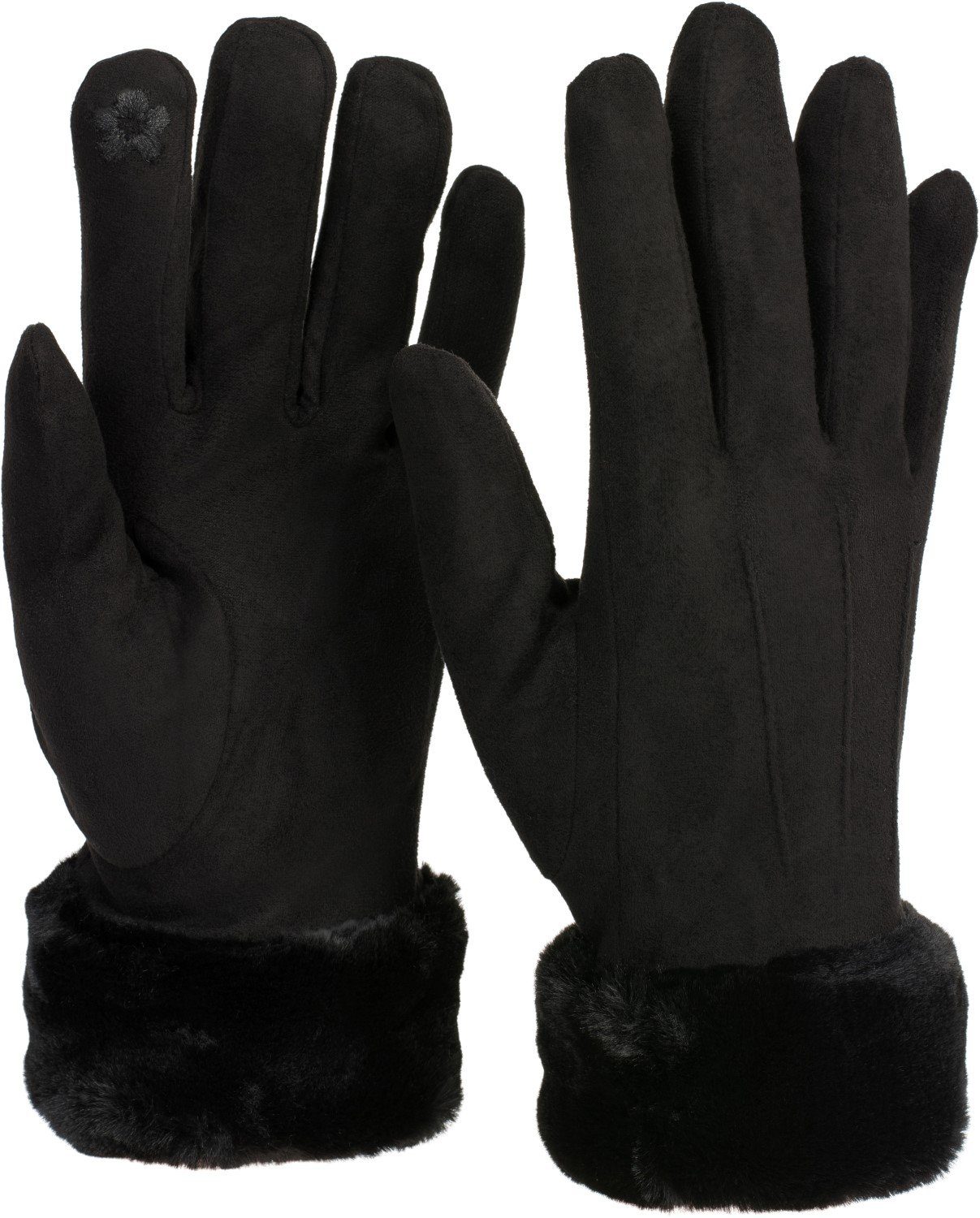 Dunkelblau Handschuhe Kunstfell styleBREAKER Touchscreen Unifarbene mit Fleecehandschuhe