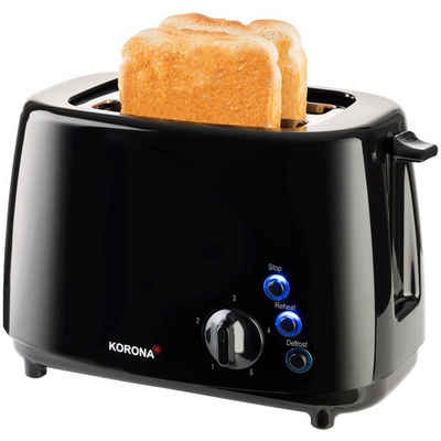 KORONA Toaster 21115, 2 kurze Schlitze, für 2 Scheiben, 850 W, Einstellbarer Bräunungsgrad, Aufwärmfunktion, Defrostfunktion, Auslösetaste, Brötchenaufsatz, Krümelschublade, LED