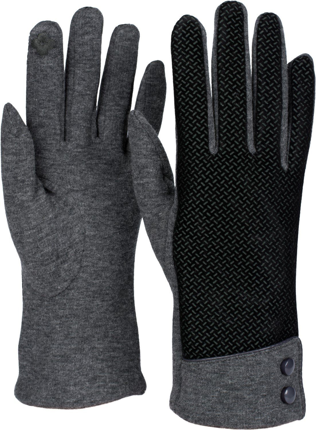 styleBREAKER Baumwollhandschuhe Touchscreen Handschuhe mit weichem Riffel Muster Grau