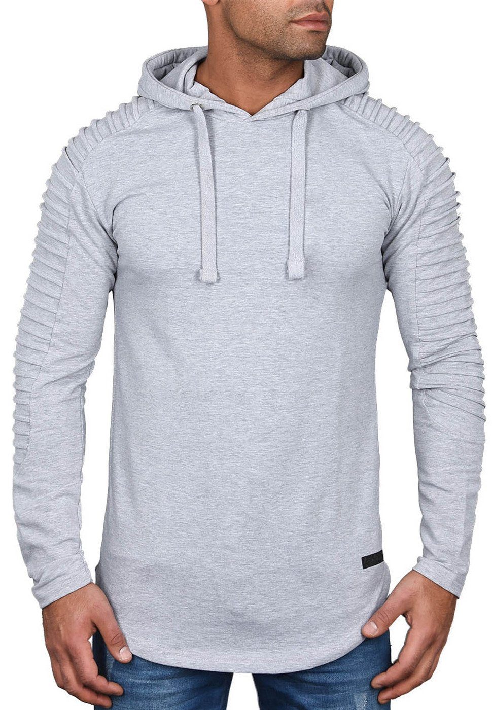 Alessandro Salvarini Hoodie Herren Longsleeve Oversize – Biker Look mit Kapuze Langarm Hoodie mit Stretch und Stepp-Einsätzen