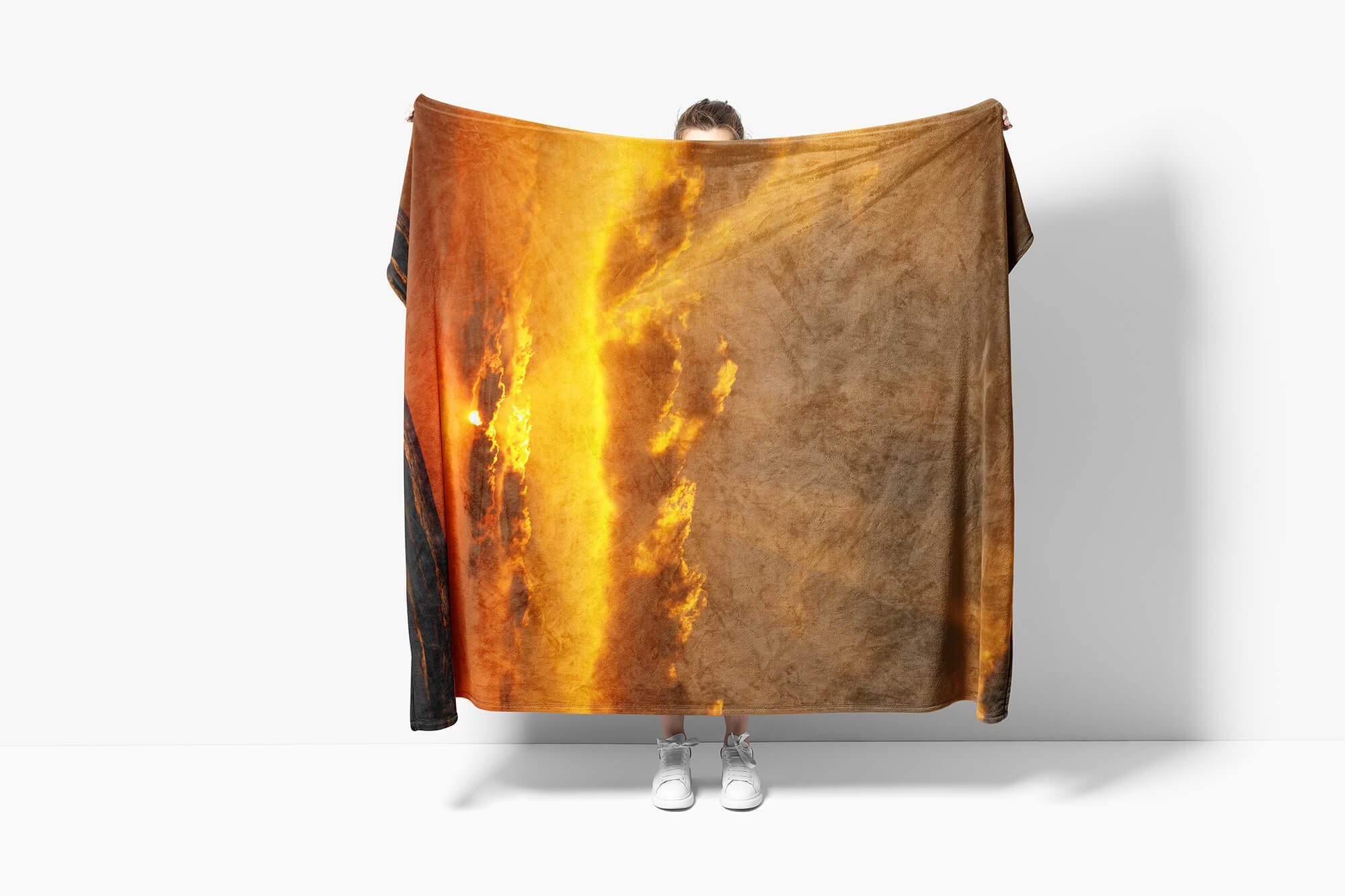 Sinus Art Handtücher Handtuch mit Baumwolle-Polyester-Mix Meer Kuscheldecke Handtuch (1-St), Horizont Sonn, Fotomotiv Saunatuch Strandhandtuch