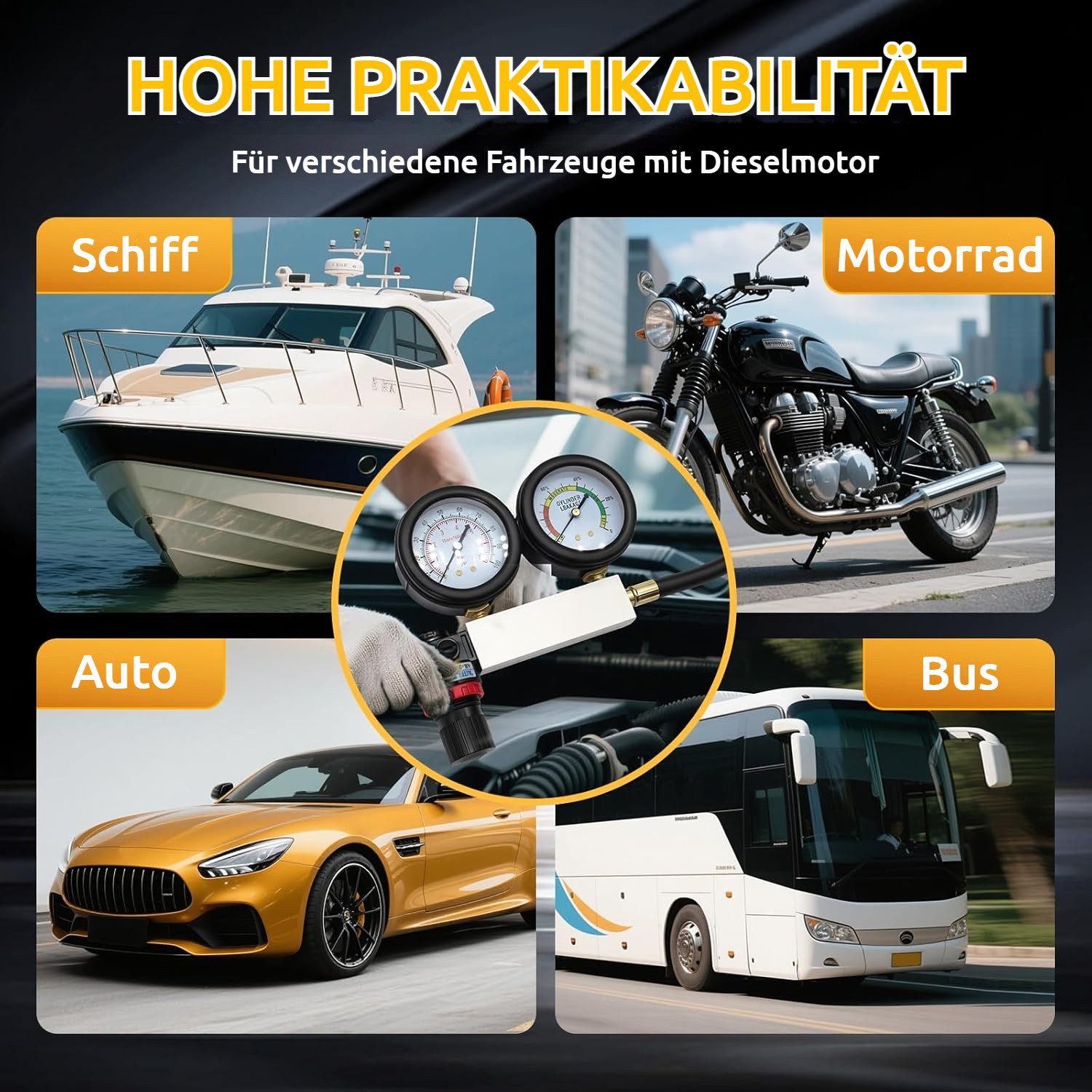 QUBEBU Kfz-Diagnosegerät Auto Kompressionsprüfer Set 0-7 bar Kfz-Kompressionstester M12 M14 M18, Kompressionsmessgerät 100 PSI, Motorzylinder-Kompressionstester, 1-tlg., Zylinderdruck Kompressionsmesser, Zylinder Kompressionsprüfer, für KFZ LKW Auto Motorrad