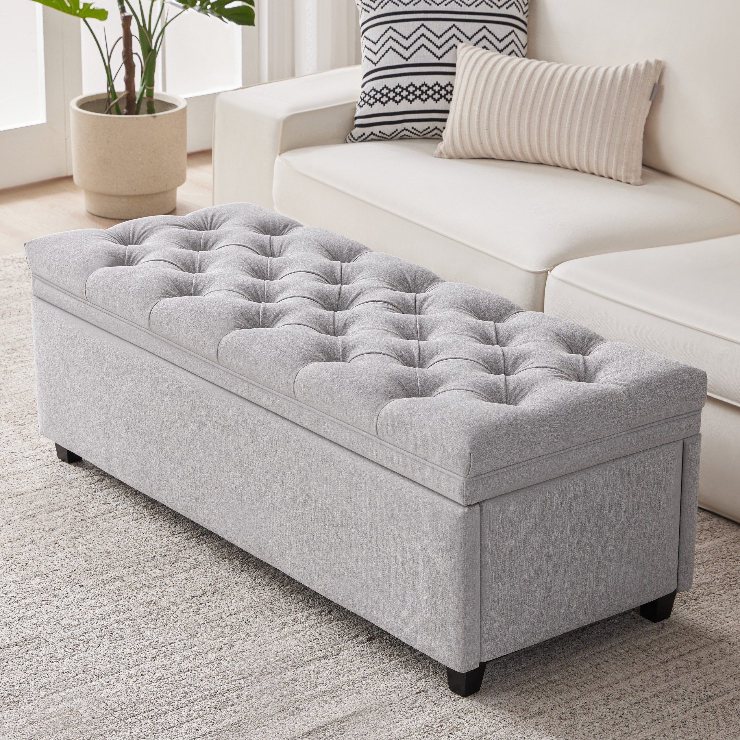 Howjoe Sitzbank Mit Stauraum, Belastbar Bis 150 Kg, Aufbewahrungsbox -128*53*45cm (1-St), Sitzbox, Polsterhocker Für Wohnzimmer Schlafzimmer Flur