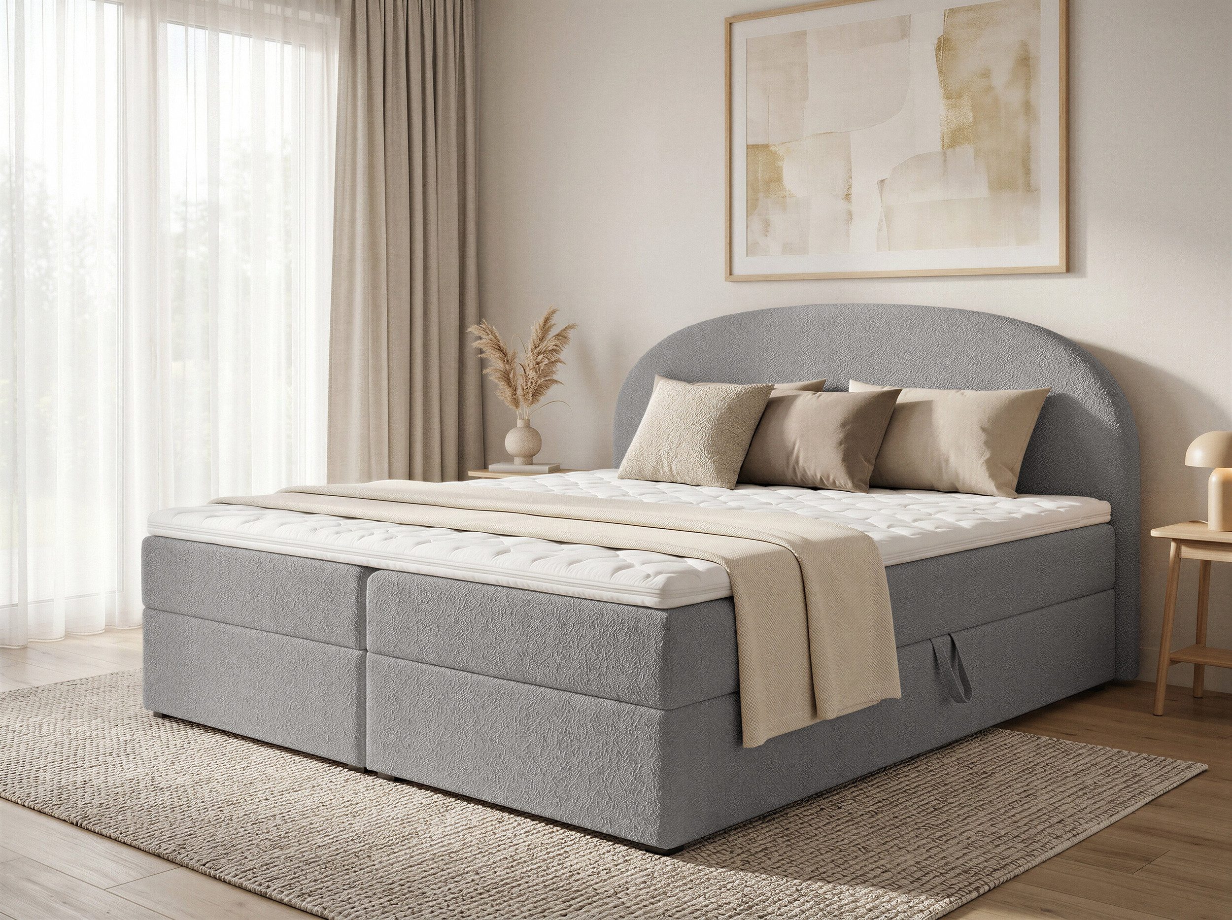 Sofnet Boxbett Cloud (mit zwei Bettkästen, Bonell-Matratze und Topper), Doppelbett, Polsterbett mit Kopfteil, Boxspringbett, Bouclé-Stoff