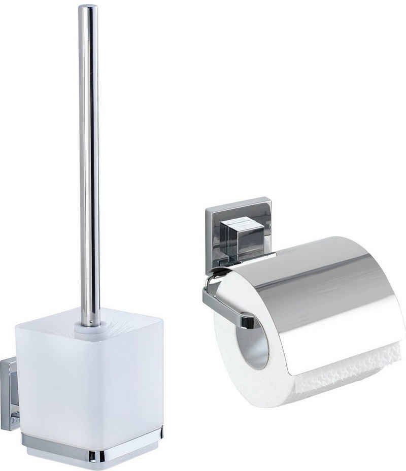 WENKO Badaccessoire-Set Vacuum-Loc Quadro, Set, 2 tlg., WC-Garnitur,Toilettenpapierhalter