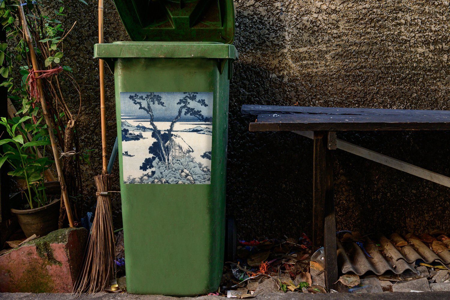 Gemälde Mülltonne, Hokusai Katsushika (1 auf Fuji Blick den MuchoWow Sticker, Wandsticker St), Berg Mülleimer-aufkleber, - von Container, Abfalbehälter