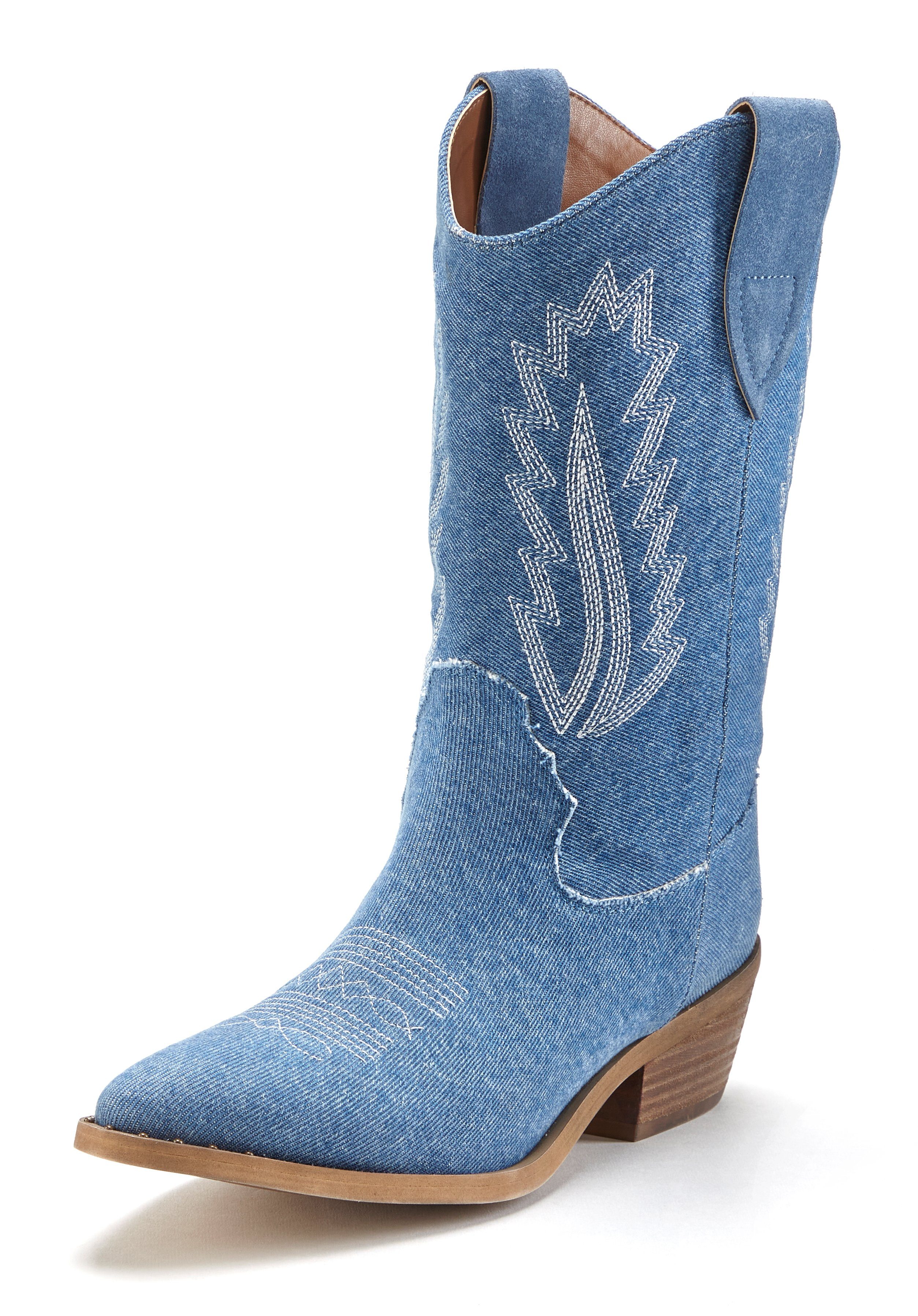 LASCANA Chelseaboots Cowboy Stiefelette, Western Stiefelette, Ankleboots im Denim-Look