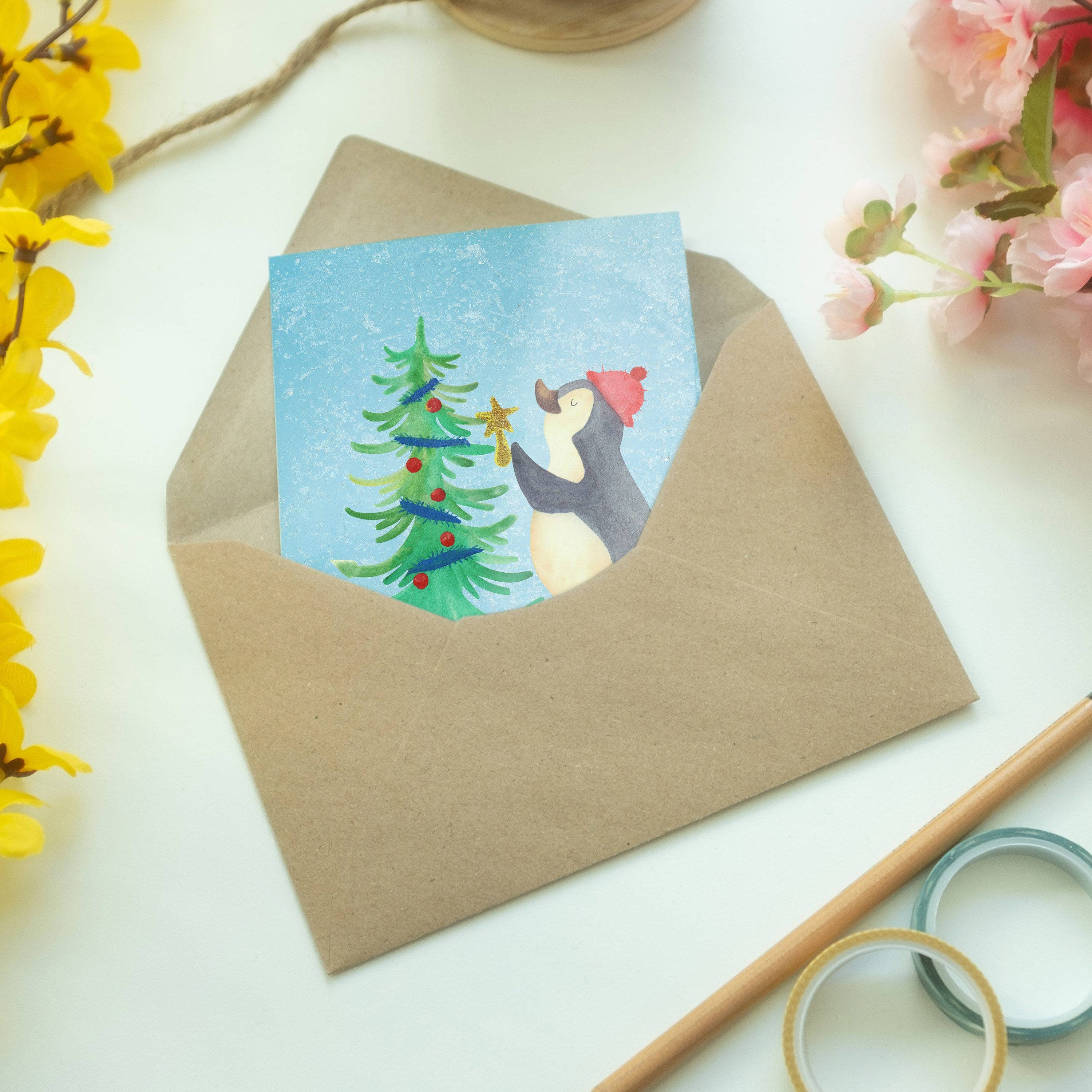 Pinguin Karte, & - Eisblau Mr. Advent, Mrs. K Panda - Winter, Geschenk, Weihnachtsbaum Grußkarte