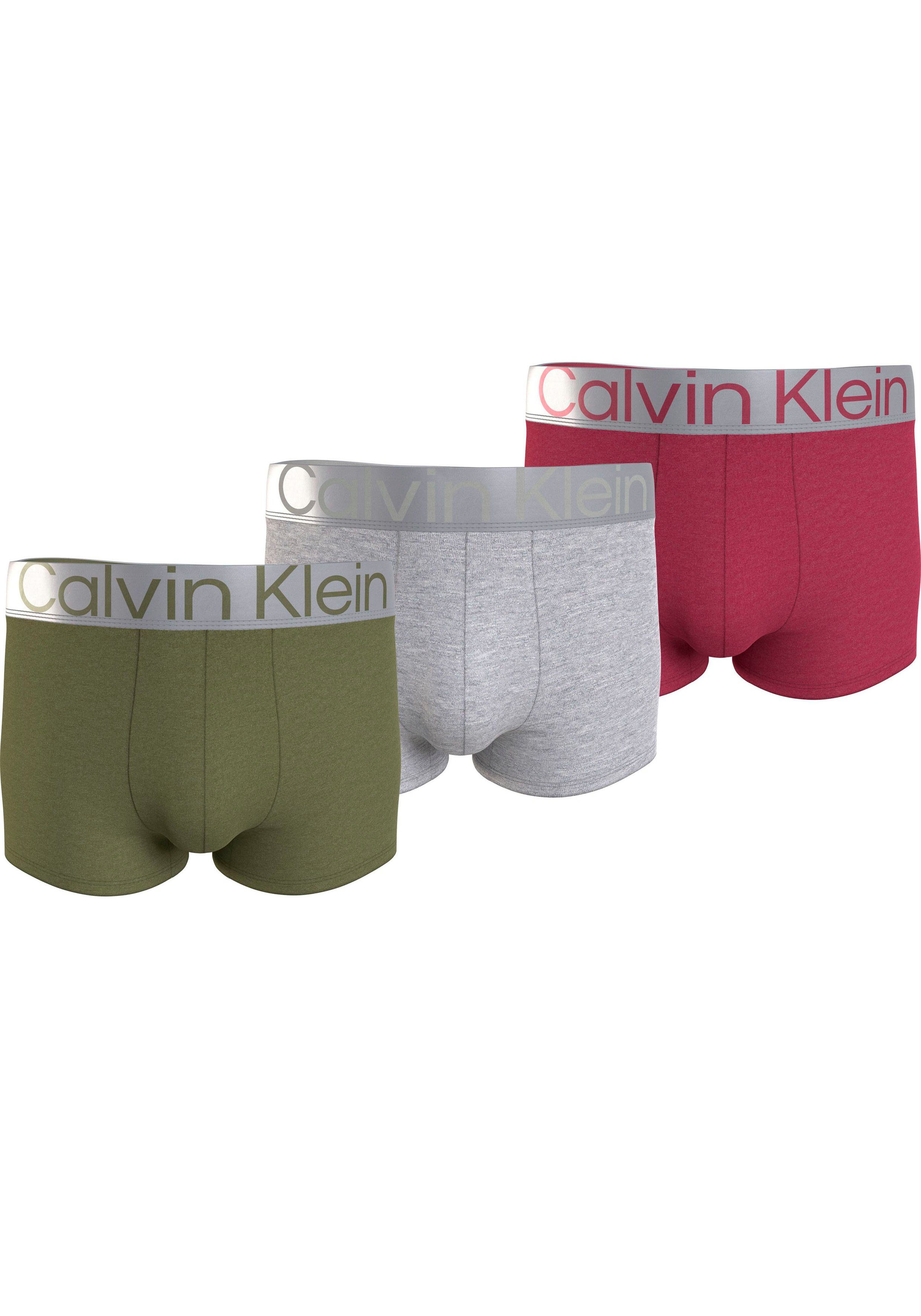 Calvin Klein Underwear Trunk TRUNK 3PK (Packung, 3-St., 3er-Pack) mit Logo-Elastikbund OLIVE_BRANCH,_GREY_HEATHER,_RED_BUD