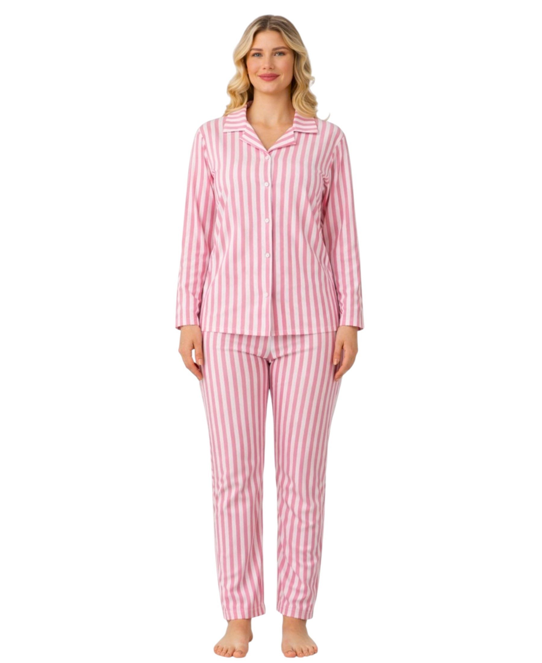 fashionshowcase Pyjama Damen Schlafanzug rosa weiß Hausanzug aus Velours, w günstig online kaufen
