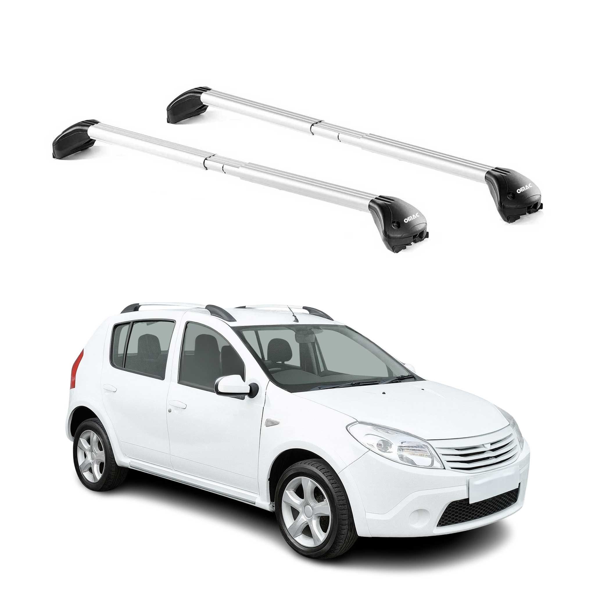 OMAC Dachträger für Dacia Sandero Stepway 2010-2025 5 türig Alu Silber 2 tlg ABE (2-St), Wasserbeständig,Abnehmbar,Multifunktional,Leichtgewichtig