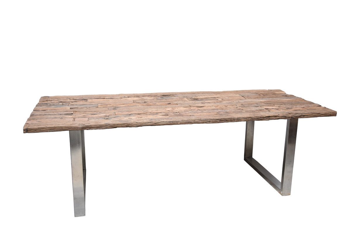 WOLF MÖBEL Esstisch SLEEPER Esstisch 240x100 cm, recyceltes Massivholz, Edelstahlgestell (240x100x76), SLEEPER Esstisch 240x100 cm, recyceltes Massivholz, Edelstahlgestell