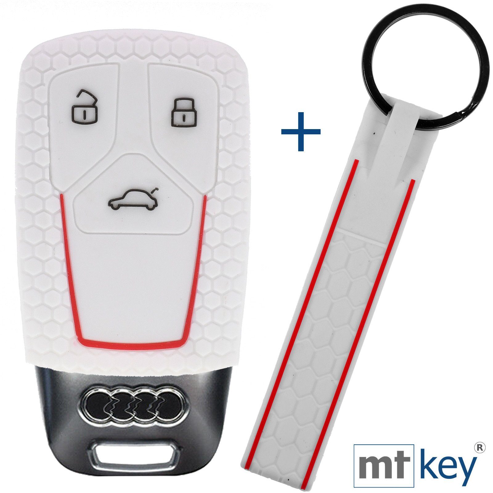 A6 SMARTKEY Q7 Schlüsselband, TT A5 Weiß Autoschlüssel 3 Q5 A4 Schlüsseltasche Design Schutzhülle Q2 + Tasten im Q8 Wabe KEYLESS Silikon für Audi A7 mt-key A8