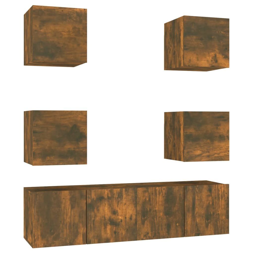 Holzwerkstoff (6-St) TV-Schrank TV-Schrank-Set vidaXL Räuchereiche 6-tlg.