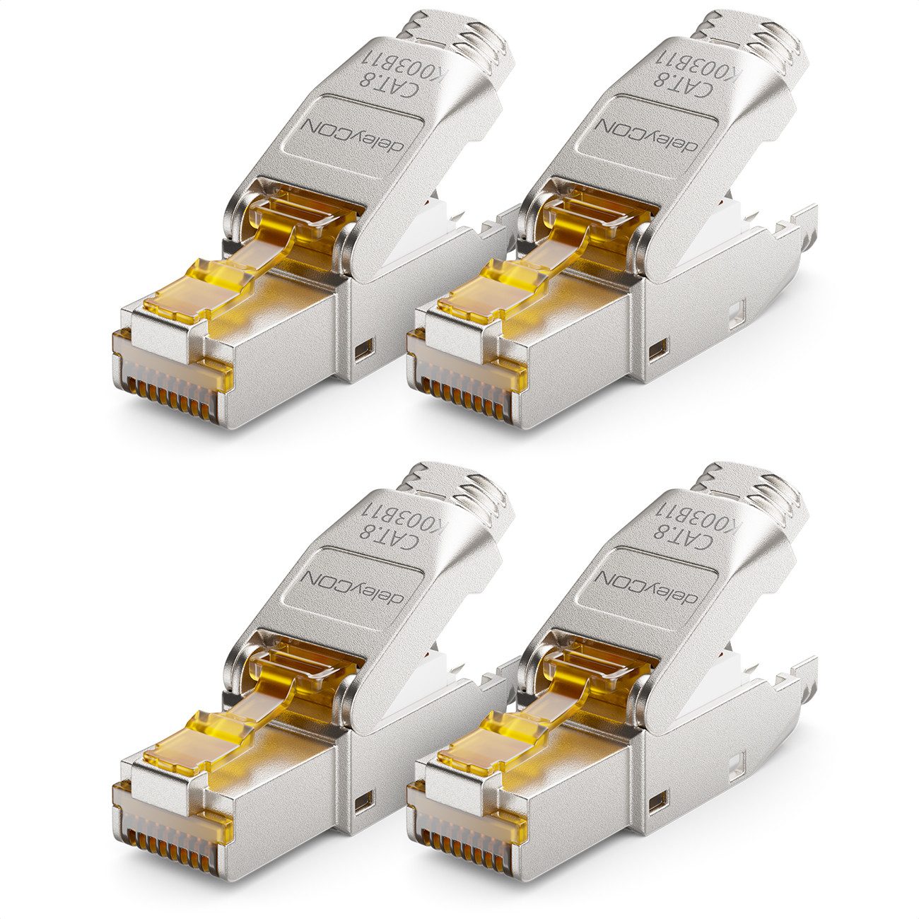 deleyCON deleyCON 4x CAT8 Netzwerkstecker RJ45 Geschirmt 40Gbit/s Stecker für Netzwerk-Adapter