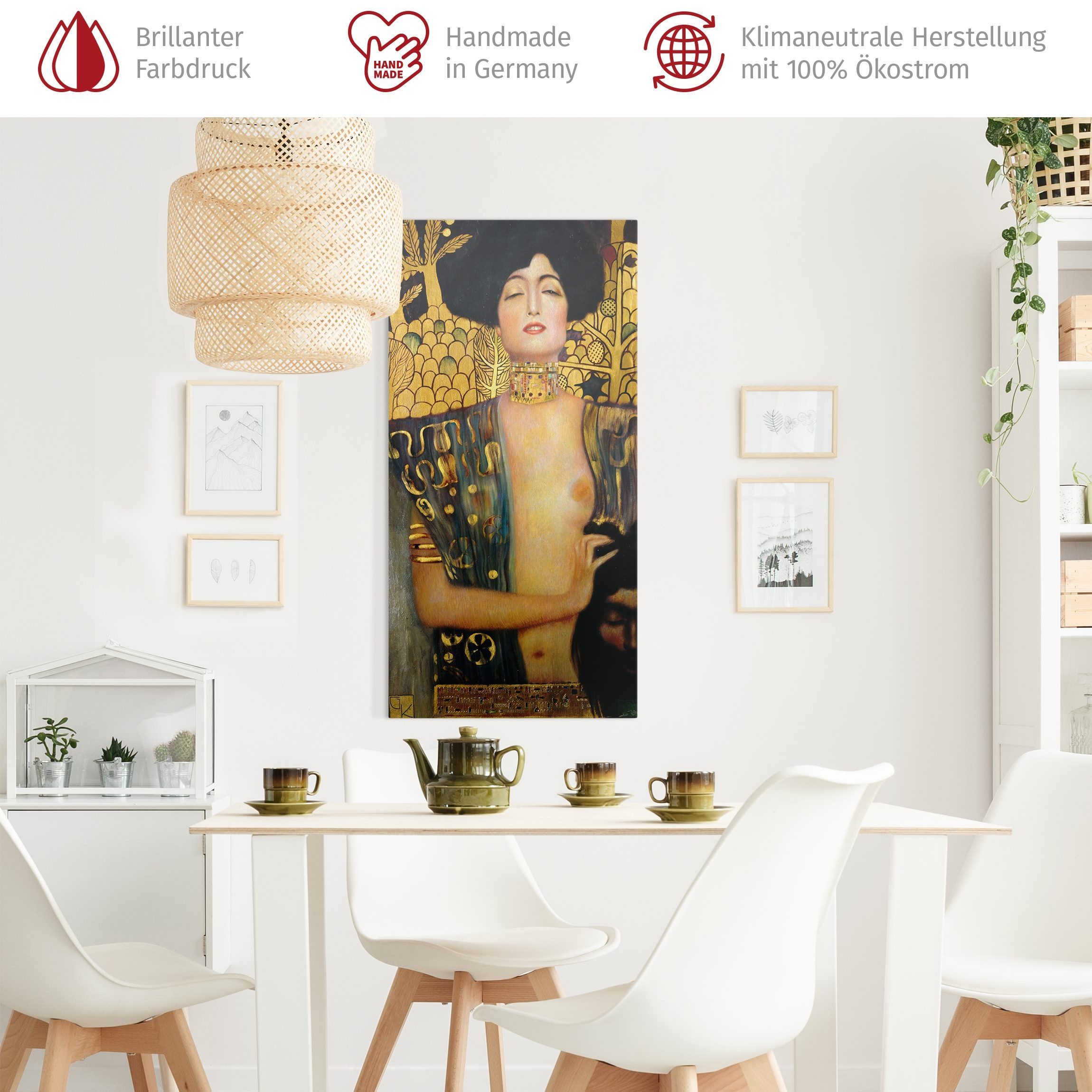 Bilderdepot24 Leinwandbild Kunstdruck Jugendstil Gustav Klimt Judith gelb Bild auf Leinwand XXL, Wohnzimmer Schlafzimmer Küche Flur Wandbild Kunstkopie Wanddeko Druck
