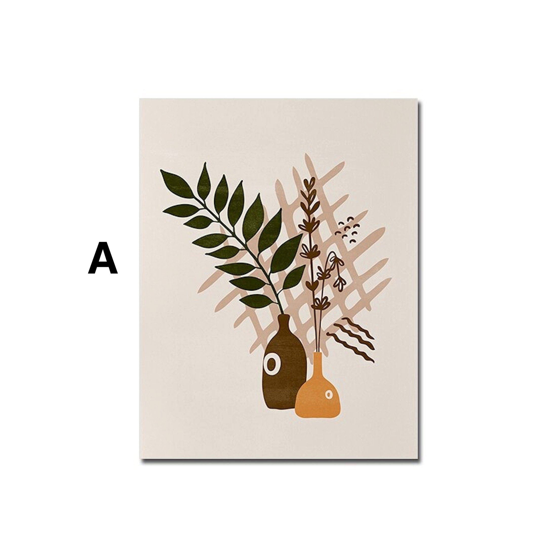 JUSTGOODMOOD Poster Boho Abtrakt Sonne Berge und Pflanzen im Blumetopf als Deko Print ohne, C (1 St)