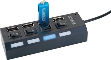 Schwaiger UH4 013 USB-Adapter USB 2.0 A Stecker zu USB 2.0 A Buchse, DC Buchse, jede Buchse individuell ein- und ausschaltbar