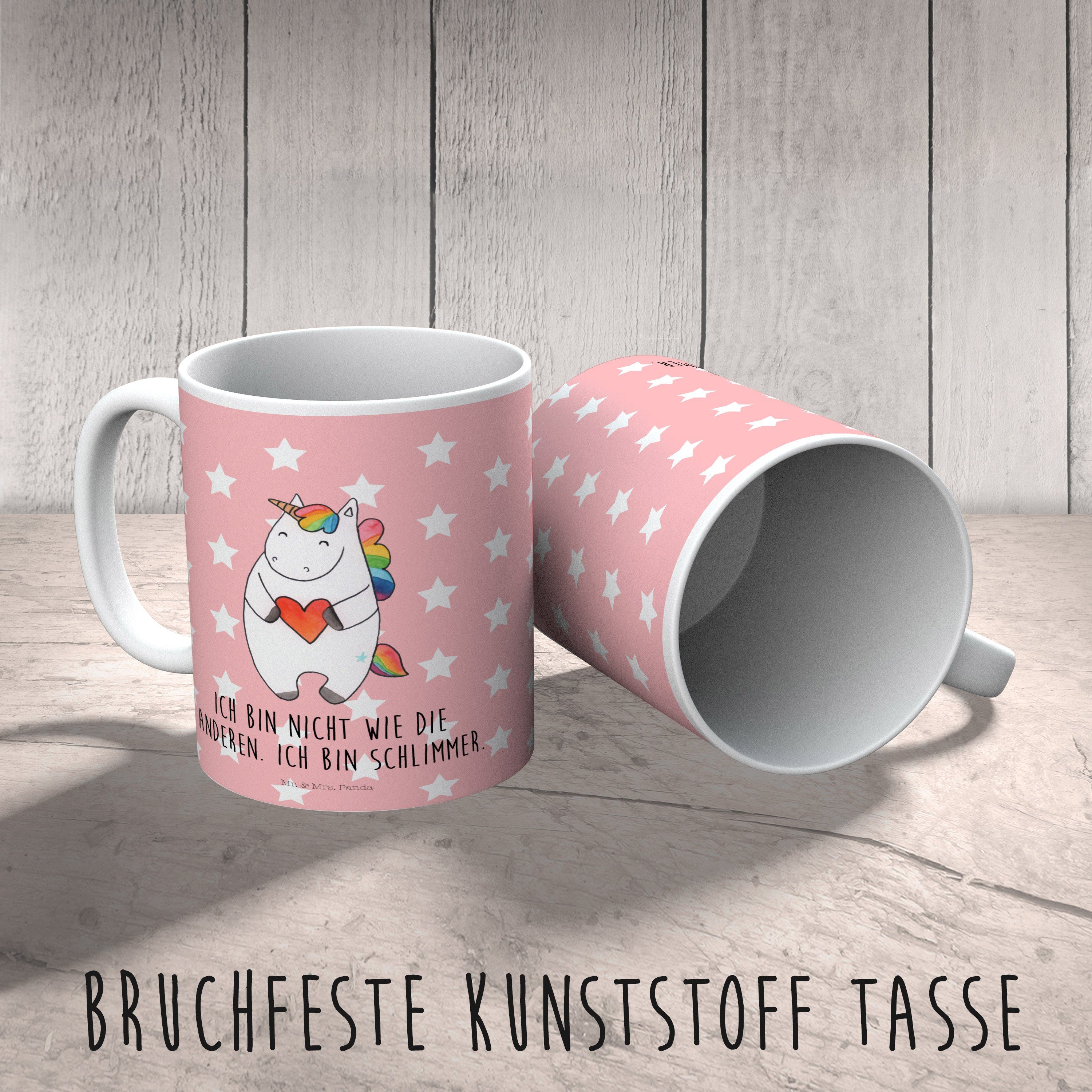 Mr. & Mrs. Panda Kinderbecher Tasse, Unicorn, Rot - Herz Pastell Kindergarten, - Kunststoff Geschenk, Einhorn