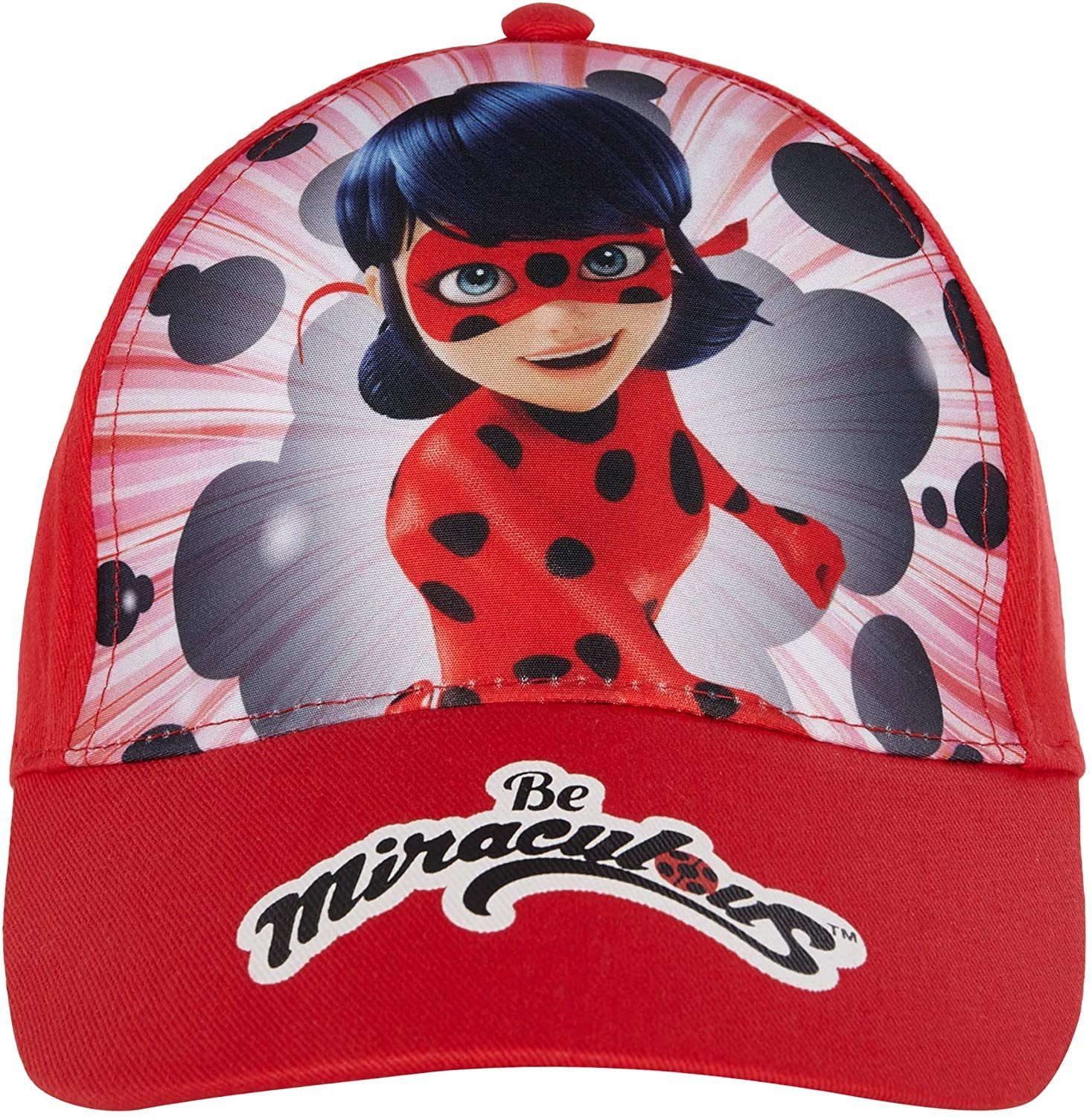 Kinder Mädchen Ladybug Miraculous Gr.52 + Rot Miraculous 54 Mütze - Schule Baseball Sonnenschutz Schirmmütze Kita Cap Ladybug Schirmmütze
