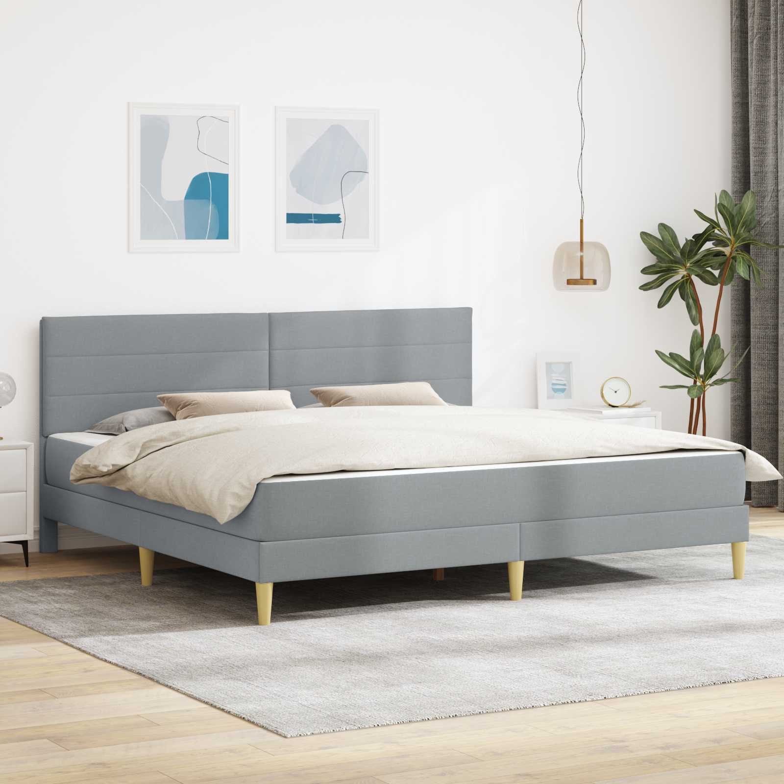 furnicato Bettgestell mit Matratze 200 x 200 cm Hellgrau, Inklusive Schaumstoffmatratze Doppelbett mit stabilem Massivholzrahmen