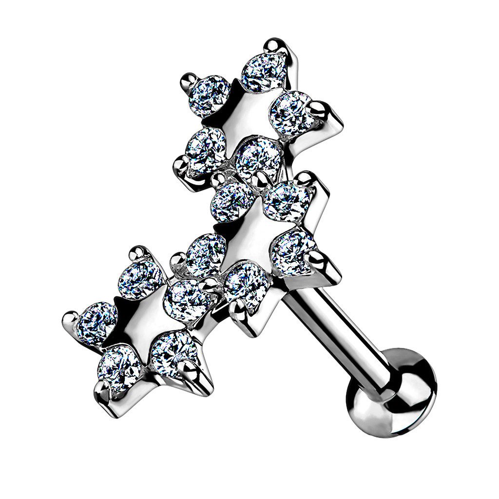 Piercing-Set Tragus Labret Piercing Stecker flach Kristall Sterne Silber 8mm