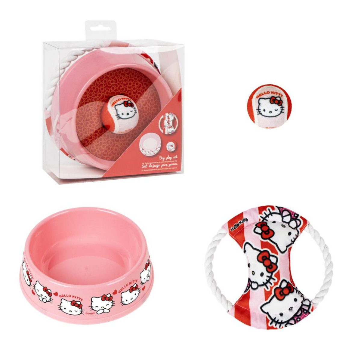 Cerda Futternapf Hello Kitty Haustier Zubehör Set für Katze & Hund Napf und Spielzeug, Plastik