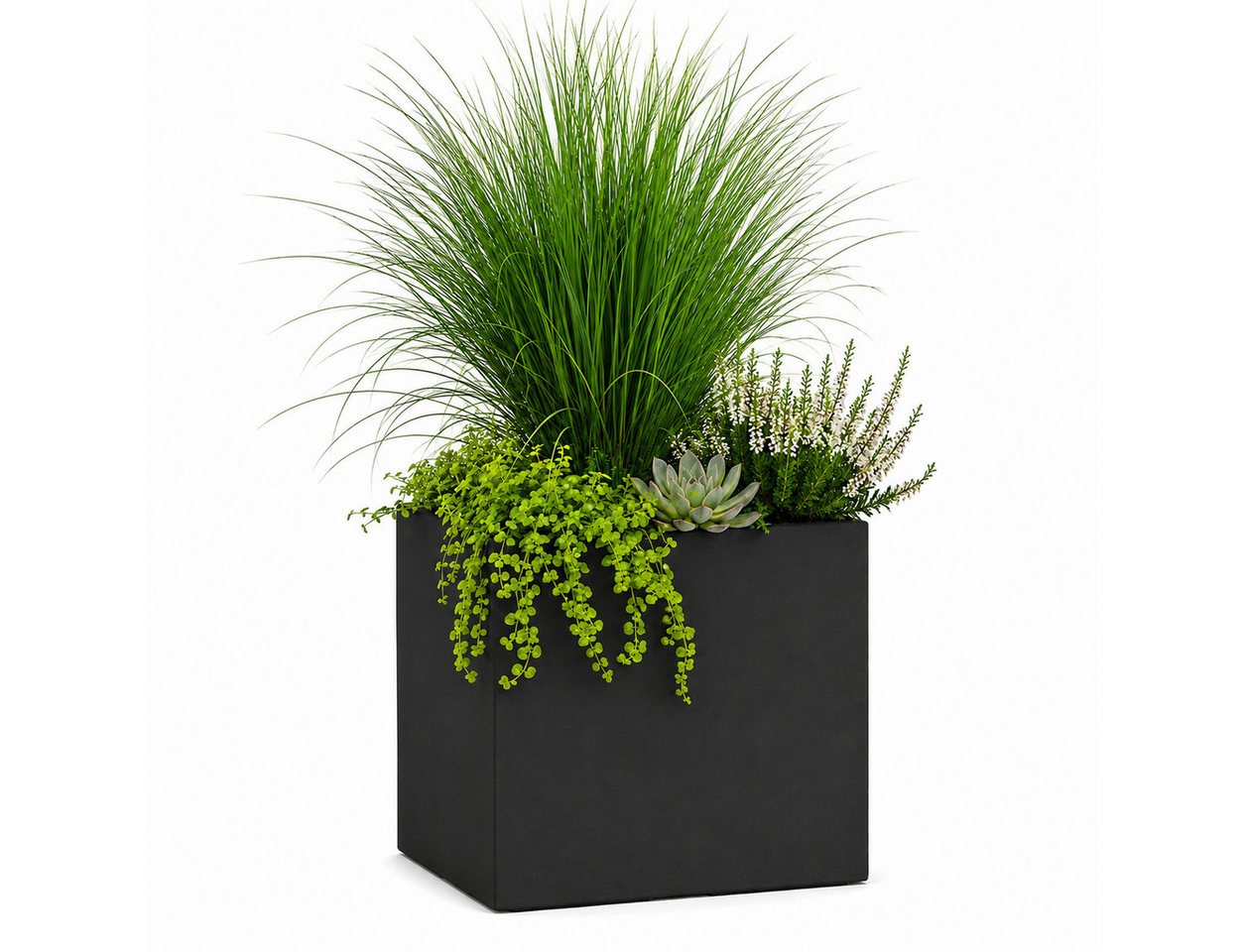 Pflanzwerk® Pflanzkübel CUBE Premium Fiberglas Blumenkübel Frostbeständig mit Lotus-Effekt, Lotus-Effekt - Handgefertigt - Eckig - Frostbeständig