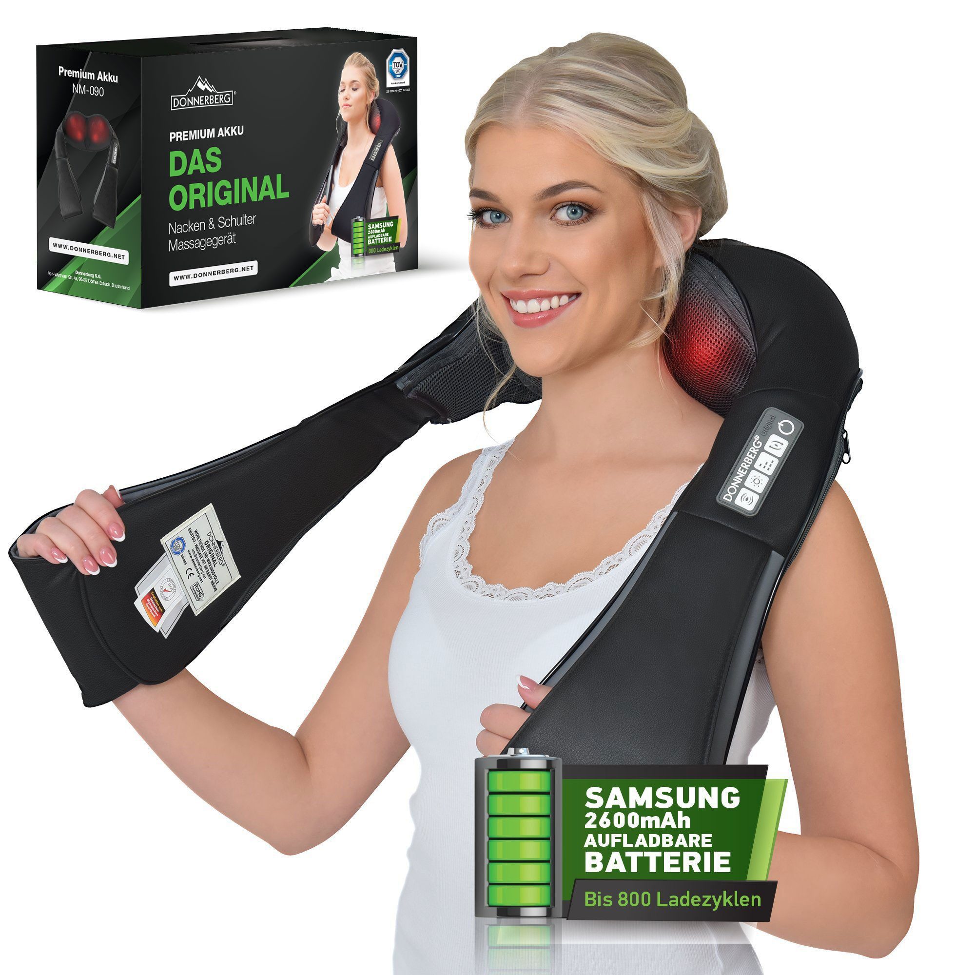 Donnerberg Nacken-Massagegerät NM-090 mit Akku, Das Original mit 7 Jahre Garantie, Samsung Akku und Wärme
