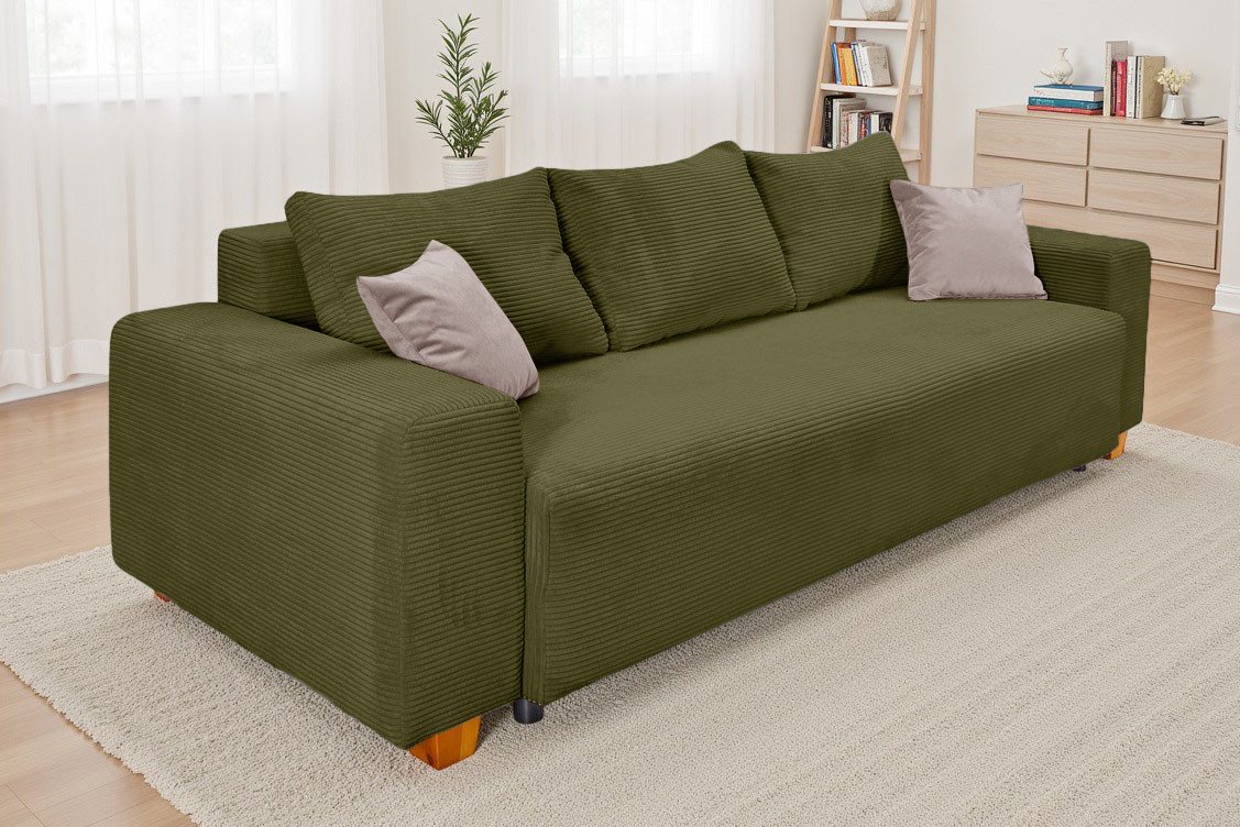 COLLECTION AB Schlafsofa Yves, B: 243 cm, Liegefl. 142x194 cm, Schlaffunktion, Bettkasten & 2 Zierkissen, Federkern