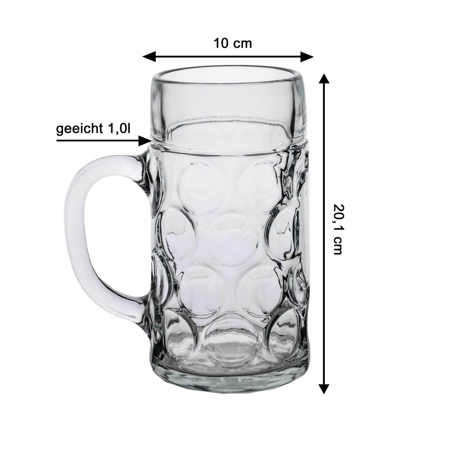 van Well Bierkrug Maßkrüge geeicht 1 l 6er Set, 6-tlg., Glas