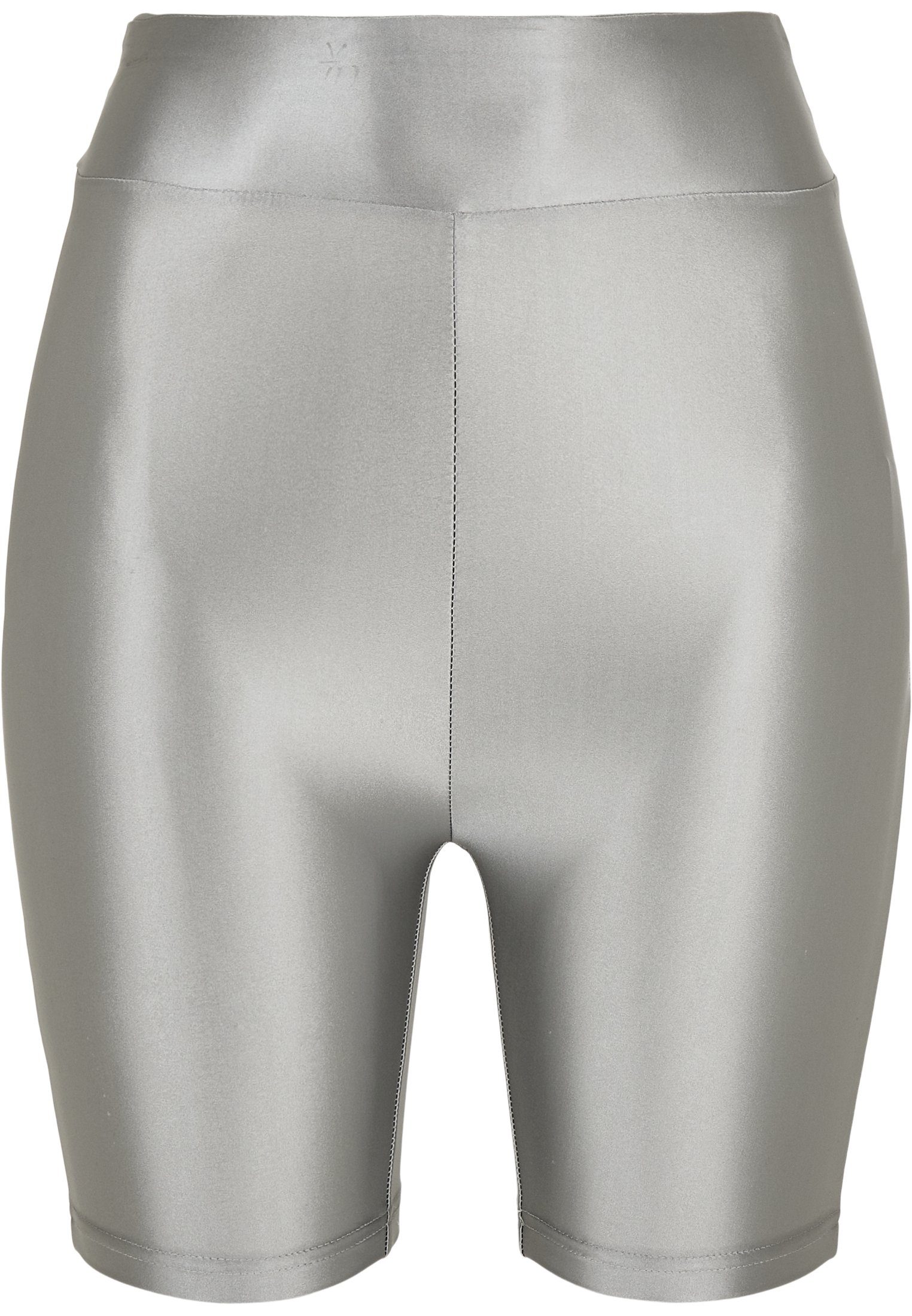 URBAN CLASSICS Stoffhose Damen (1-tlg) Shorts Shiny Highwaist Cycle darksilver Ladies Metallic