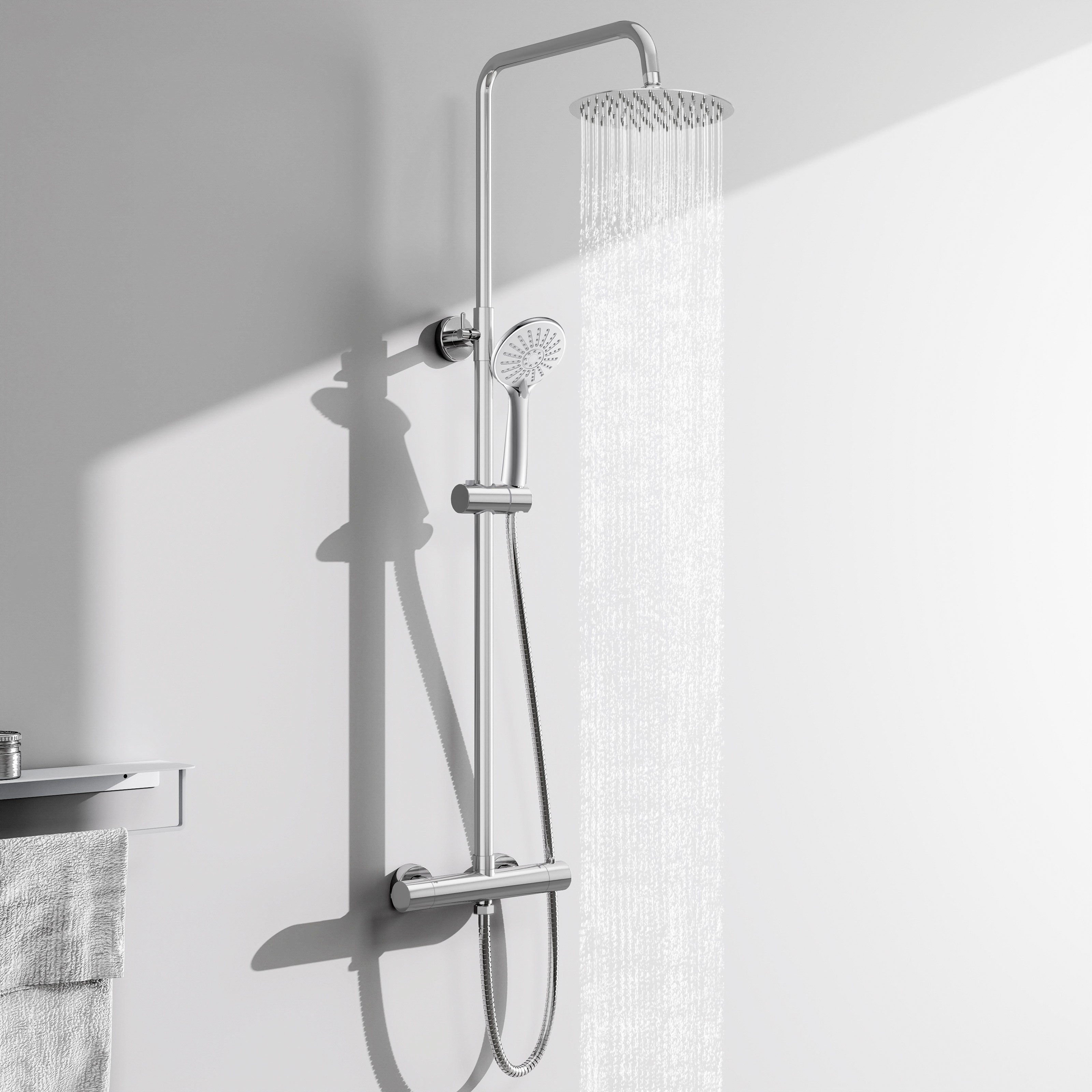 Aica Sanitär Duschsystem Rund-Regendusche Thermostat Duschset mit Handbrause, 3 Strahlart(en)