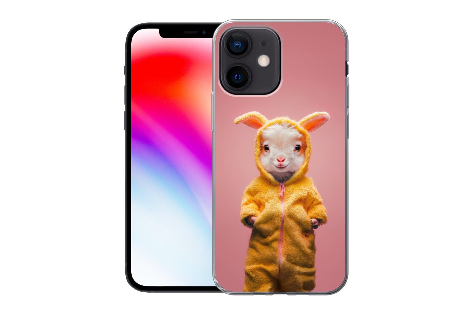 MuchoWow Handyhülle für Apple iPhone 12 Mini Kostüm - Ziege - Osterhase, Smartphone-Bumper, Print, Handy Schutzhülle Dünn