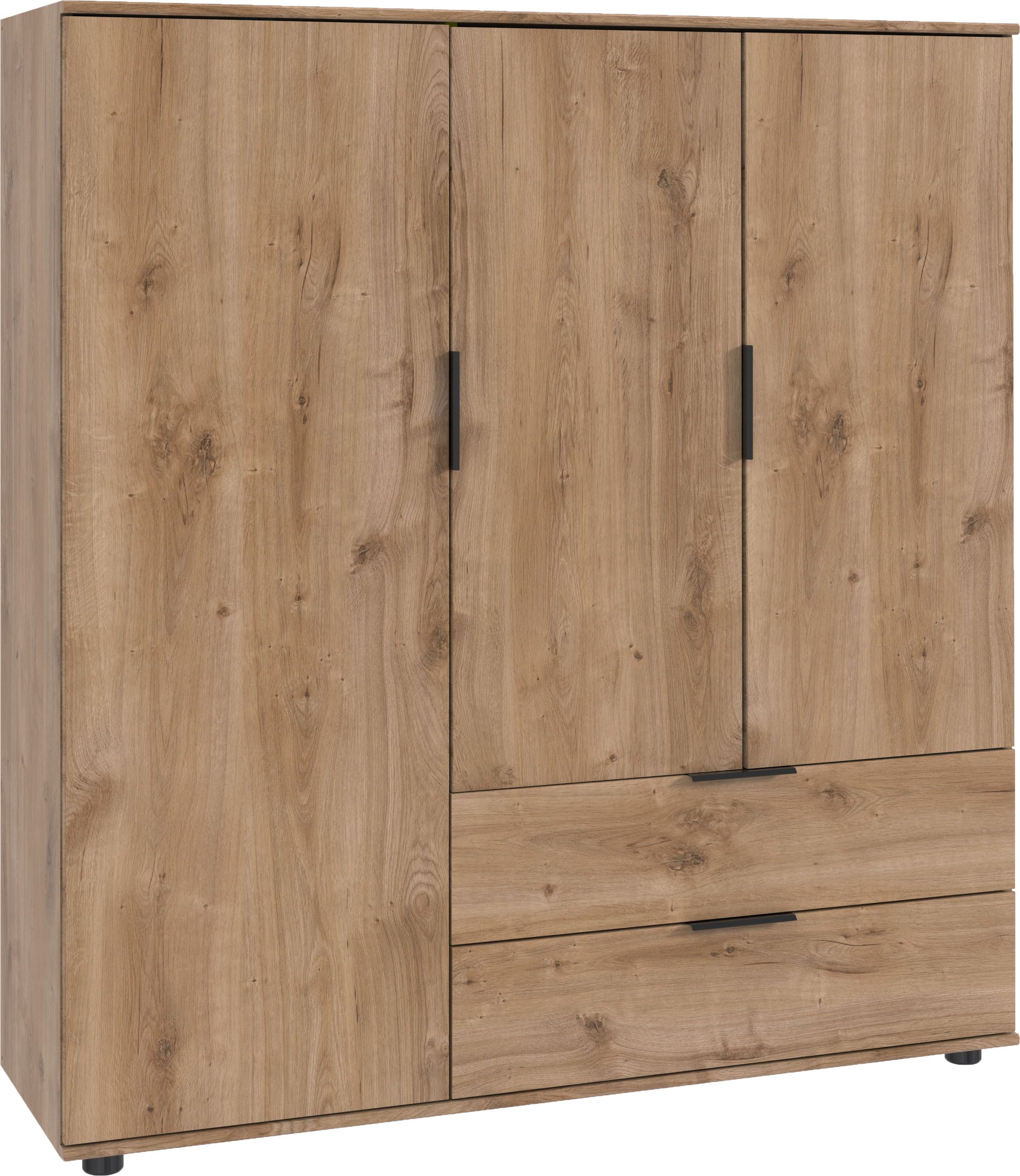 Wimex Wäscheschrank Easy Plus Kleiderschrank Garderobe 2 Schubladen, 81 oder 130cm breit in verschiedenen Farben, moderne Optik mit schwarzen Metallgriffen