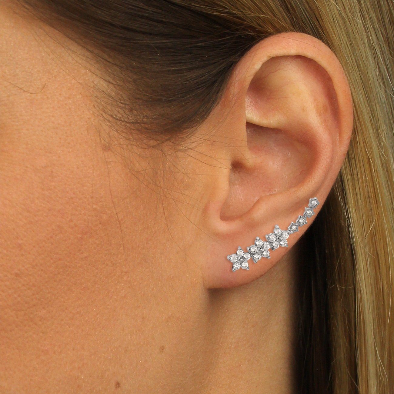 SilberDream Paar Ohrklemmen SilberDream weiß Ear Cuff Blumenranke (Ohrklemme), Damen Ohrklemme Ear Cuff Blumenranke 925 Sterling Silber, silber, weiß – Bild 4 von 4