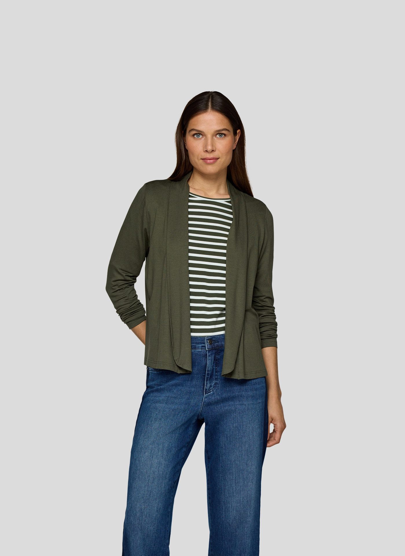 Rabe Outdoorjacke - offener Langarm Cardigan in Unifarbe mit Stehkragen