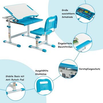 COSTWAY Kinderschreibtisch, mit Stuhl, neigbare Tischplatte, höhenverstellbar